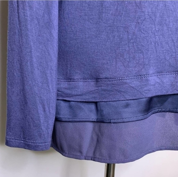 White House Black Market slate blue metallic trim scoop neck top L - Picture 9 of 12